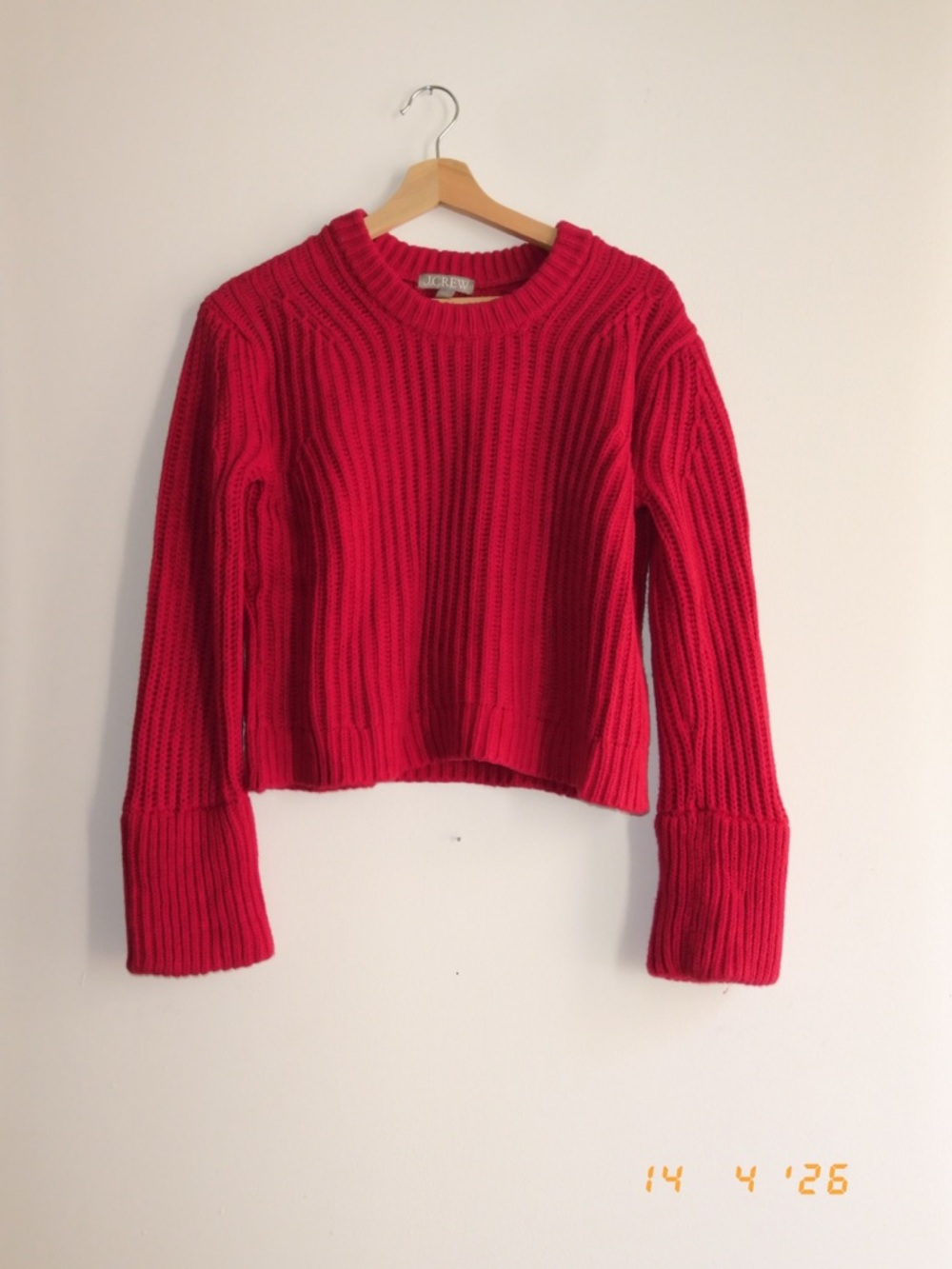 J. Crew Red Ribbed Crewneck Sweater